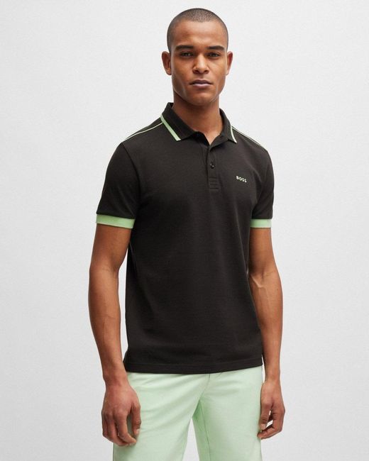 Boss Black Paddy 1 Cotton Piqué Polo Shirt With Contrast Stripes And Logo for men