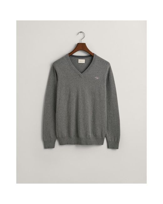 GANT Classic Cotton V-neck Jumper in Grey for Men | Lyst Canada