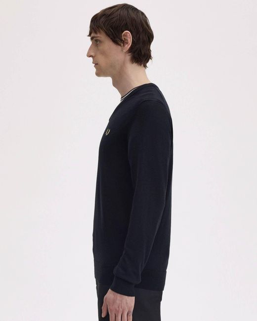 Fred Perry Blue Classic V Neck Jumper for men