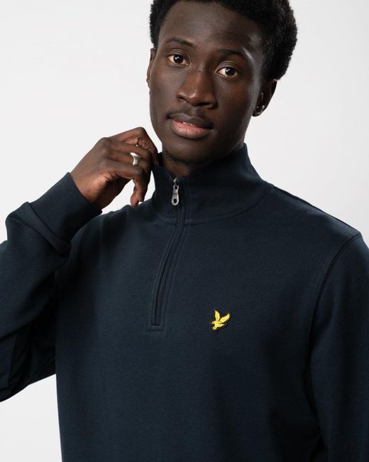 Lyle & Scott Blue Embroidered Quarter Zip Sweatshirt for men