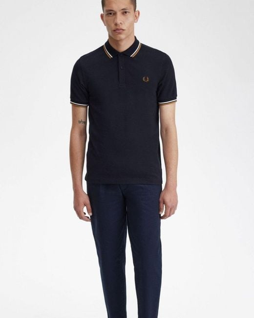 Fred Perry Blue Twin Tipped Signature Polo Shirt for men