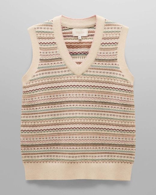 Joules Natural Fairisle V-Neck Knit Tank Top