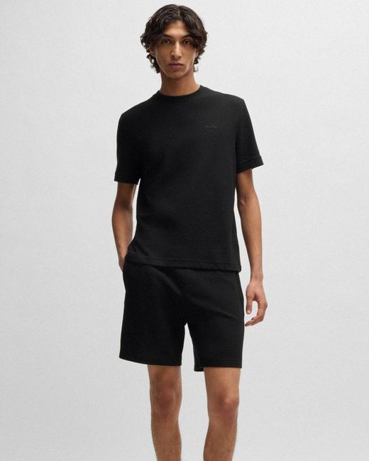 HUGO Black Austin Waffle-structured Pyjama T-shirt With Embroidered Logo for men