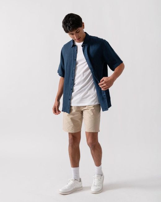 Oliver Sweeney Blue Somerton Short Sleeve Linen Shirt for men