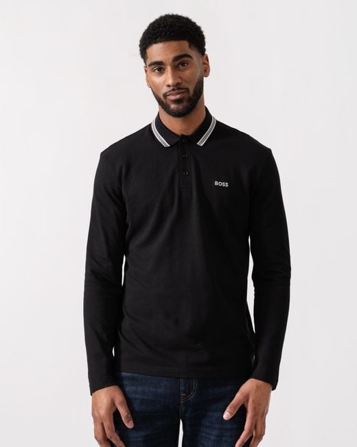 Boss Black Plisy Long Sleeve Polo Shirt for men