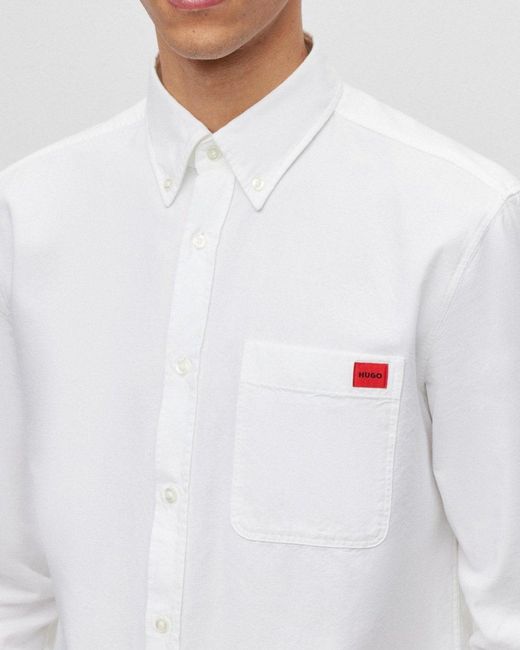 HUGO White Evito Slim Fit Long Sleeved Shirt Size: L for men