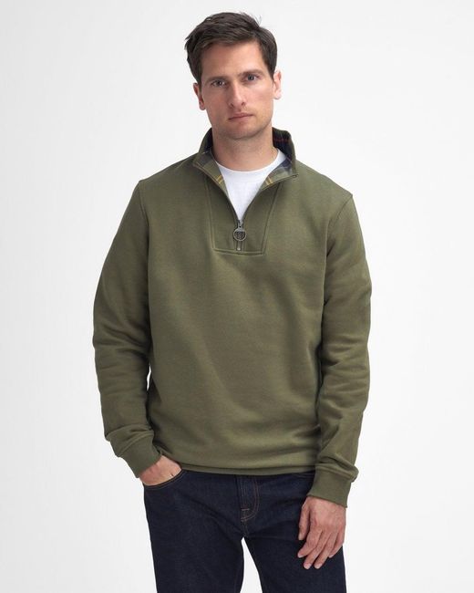 Barbour Green Nelson Half Zip Sweatshirt Colour: Ivy, Size: M for men