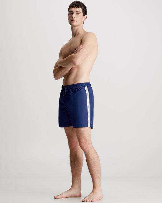 Calvin Klein Blue Core Logo Tape Medium Drawstring Swimshorts for men