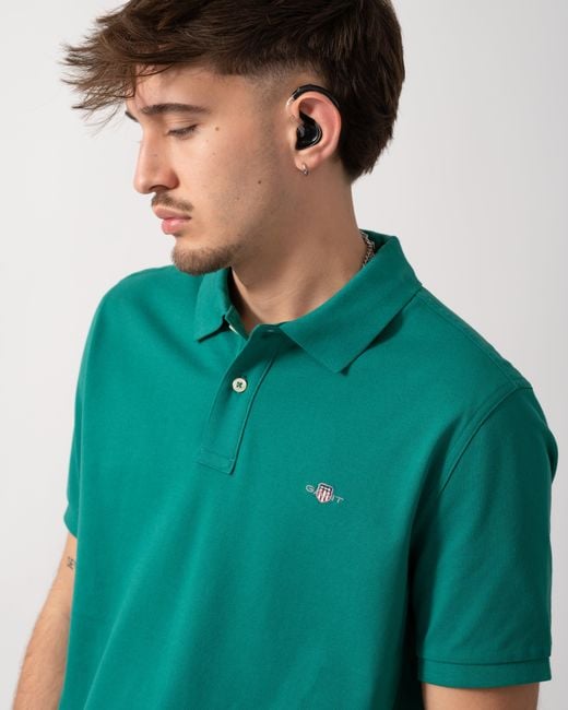 Gant Green Regular Fit Short Sleeve Shield Logo Pique Polo for men
