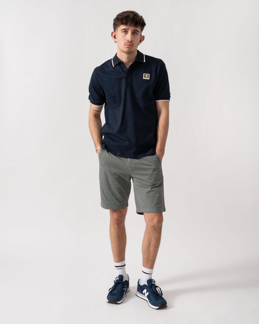 Aquascutum Blue Stretch Piquet Tipped Badge Polo Shirt for men