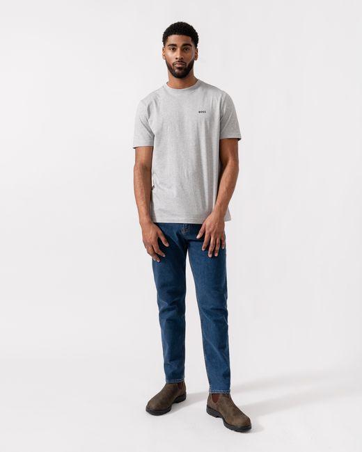 Boss Gray Tee Stretch Cotton T-Shirt With Contrast Logo for men