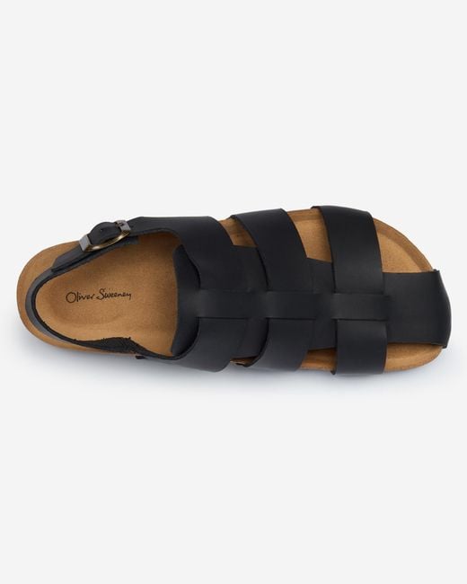 Oliver Sweeney Black Astorga Calf Leather Fisherman Sandals for men
