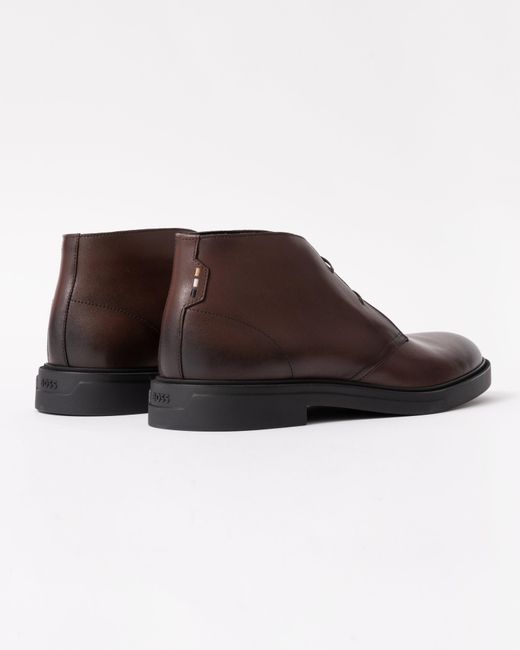 Boss Brown Calev Leather Desert Boots With Signature Stripe Detailing for men