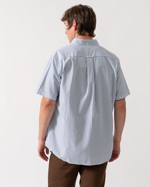 Gant Blue Regular Fit Poplin Stripe Short Sleeve Shirt for men