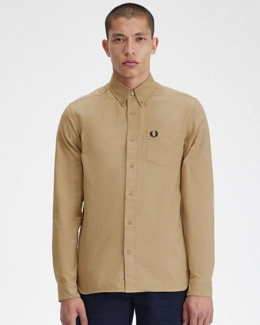 Fred Perry Natural Long Sleeve Oxford Shirt for men