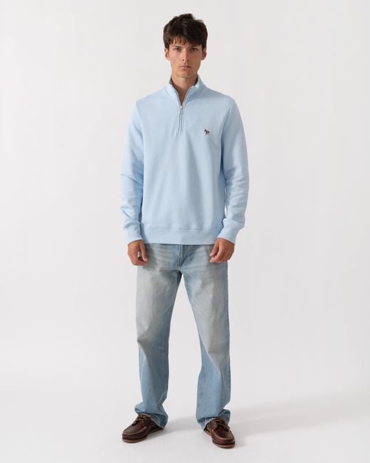 Paul Smith Blue Ps Regular Fit Zebra Logo 1/4 Zip Top for men