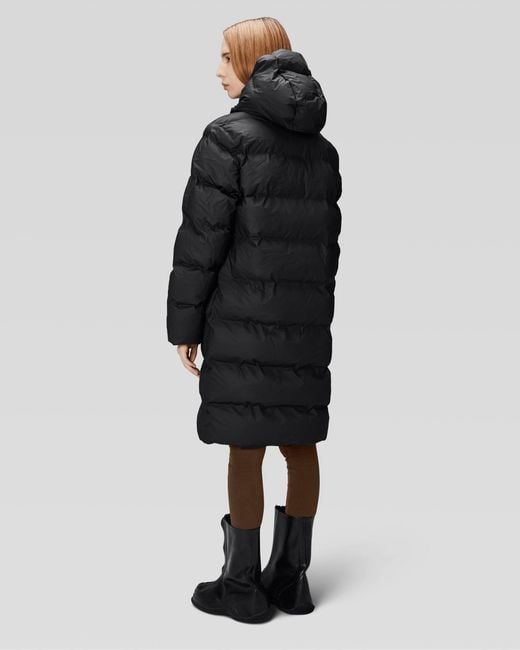 Rains Black Alta Long Puffer Jacket Size: S