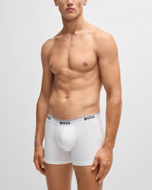 Boss White Power Three Pack Stretch Cotton Boxer Briefs With Logos Nos Size: M for men