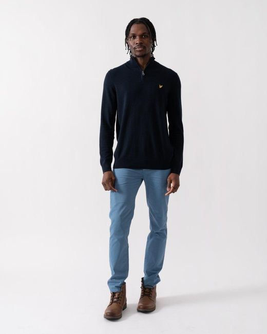 Lyle & Scott Blue Lyle & Scott Cotton Merino Quarter Zip Jumper for men