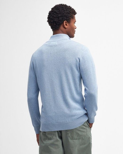 Barbour Blue Cotton Half Zip Jumper for men