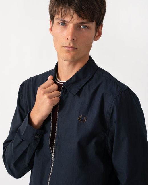 Fred Perry Blue Poplin Zip Overshirt for men