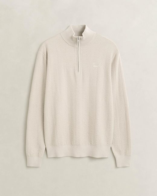 Gant Natural Herringbone Texture Half Zip Sweater for men