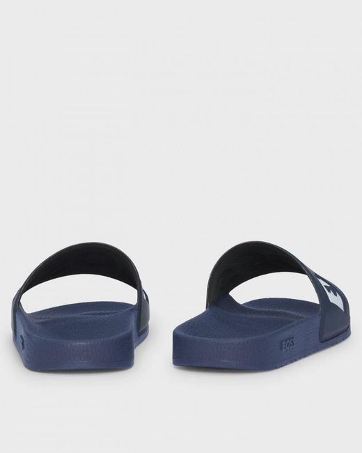 Boss Blue Aryeh Italian-Made Slides With Large Logo Detail for men