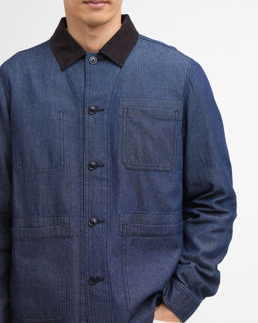 Barbour Blue Piligan Herringbone Denim Overshirt for men