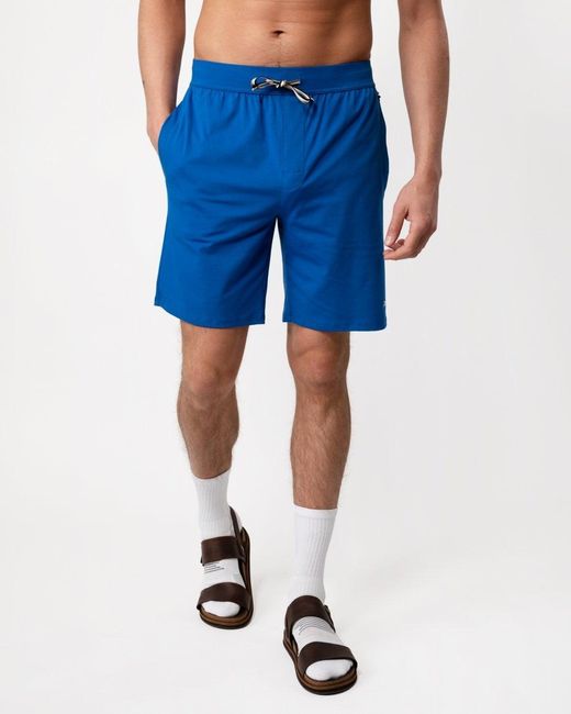 Boss Blue Unique Stretch-cotton Pyjama Shorts With Logo Print for men