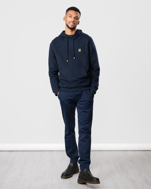 Belstaff Blue Pullover Logo Patch Hoodie for men