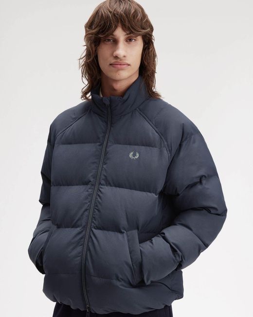 Fred Perry Blue Raglan Sleeve Padded Jacket for men