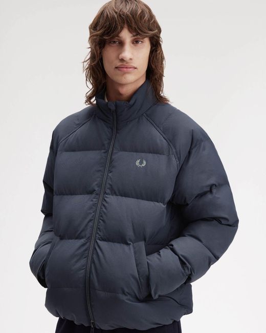 Fred Perry Blue Raglan Sleeve Padded Jacket for men