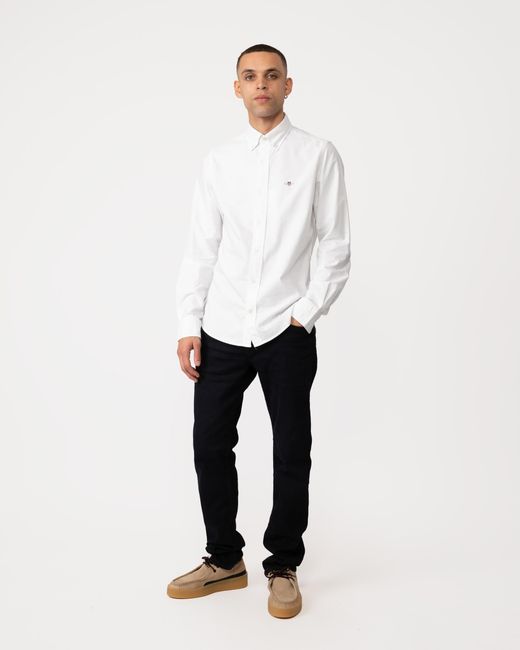 Gant White Slim Fit Long Sleeve Oxford Shirt for men