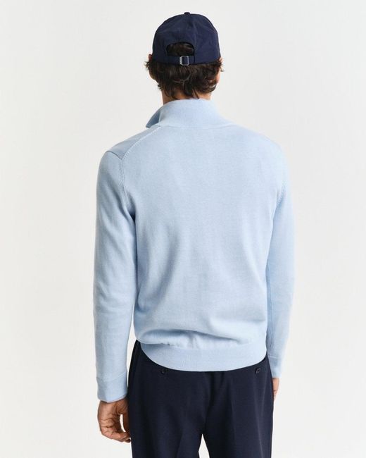 Gant Blue Classic Cotton Half Zip Jumper for men