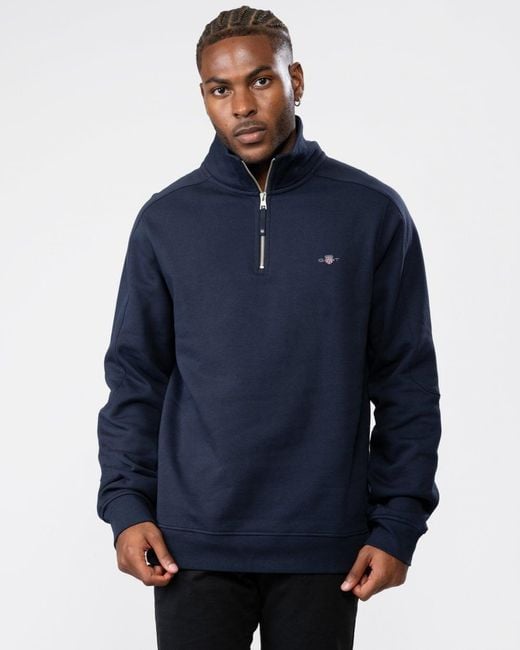 GANT Shield Logo Half Zip Funnel Neck Sweatshirt in Blue for Men | Lyst