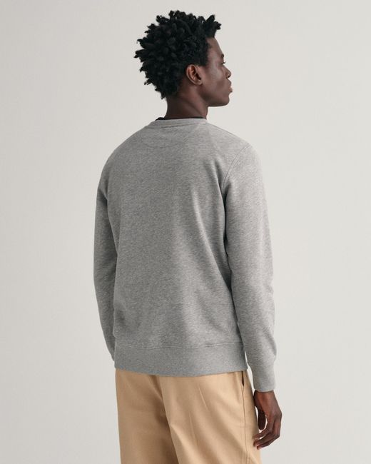 Gant Gray Melange Shield Crew Neck Sweatshirt for men