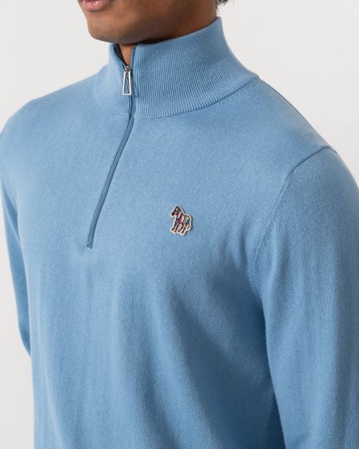 Paul Smith Blue Ps 1/4 Zip Zebra Badge Sweater for men