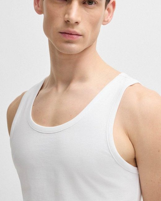 Boss White Tanktop Classic 3 Pack Cotton Underwear Vests With Embroidered Logos Nos for men