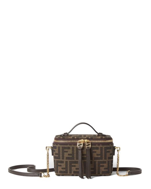 Fendi Brown Mini Two-Way Zip Clutch With Accents