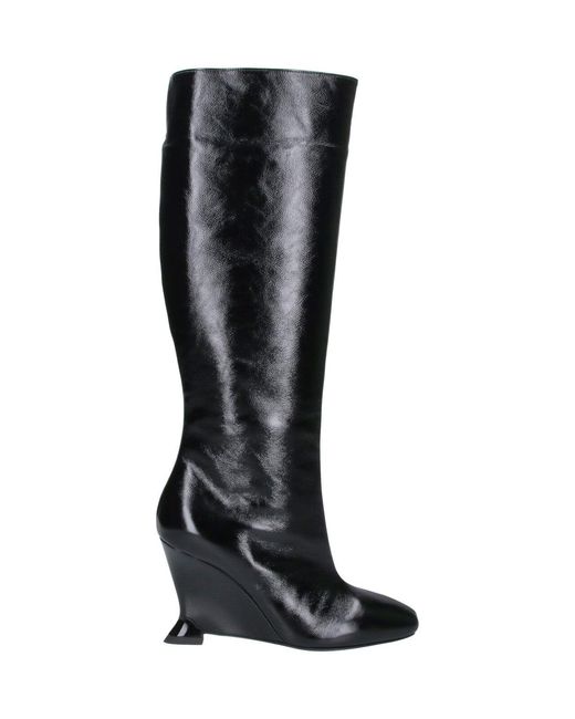 Balmain Black Knee-High Wedge Boots