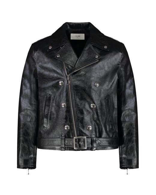 Céline Black Leather Biker Jacket for men