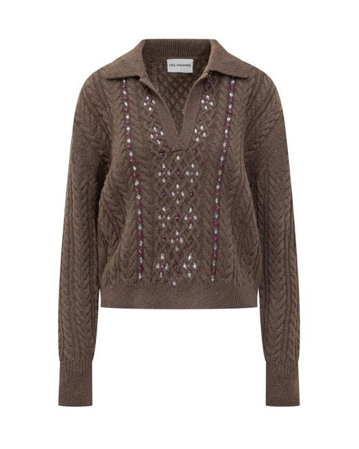 Des Phemmes Brown Chic Pullover With Innovative Design