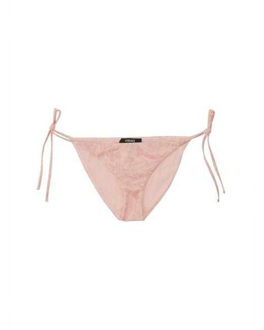 Versace Pink Printed Stretch Polyester Bikini Bottom