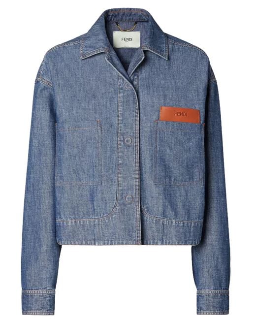 Fendi Blue Mini Denim Short Jacket With Patch Pockets