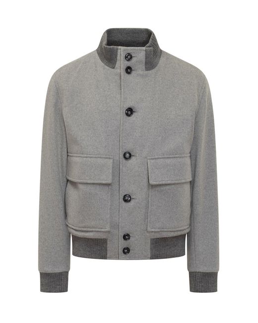 Boss Gray Wool Blend Jacket With Front Pockets