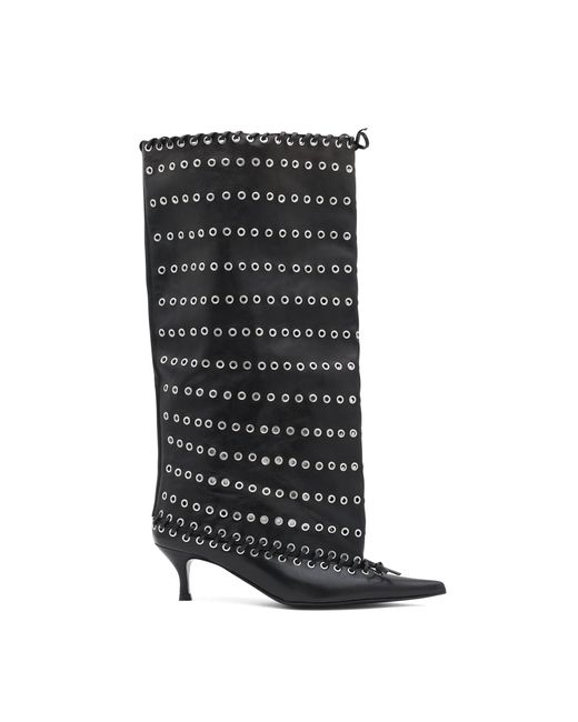 ALL-IN Black Grommet Knee-High Boots