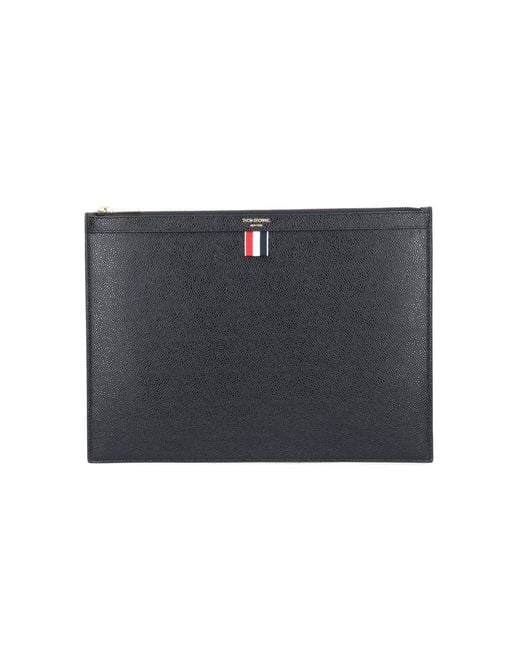 Thom Browne Black Grained Leather Zip Pouch for men