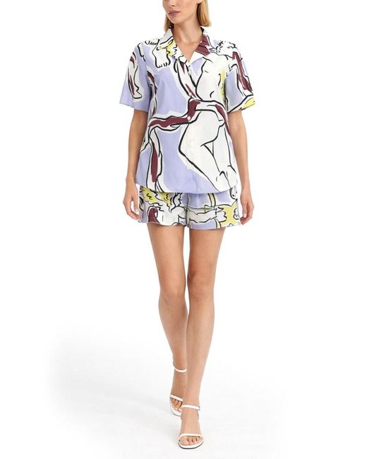 Tory Burch Blue Printed Short Sleeve Shirt And Shorts Set