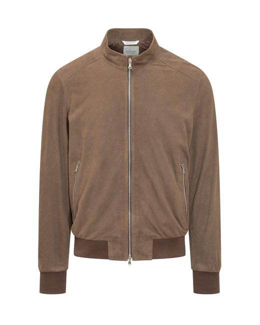 ESTERNO Brown Sleek Bomber Jacket With Zip Closure