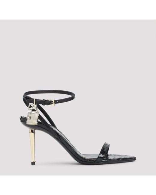 Tom Ford Black Semi Shiny Printed Python Sandals